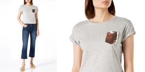 Camiseta de manga corta Springfield con lentejuelas para mujer barata en Amazon