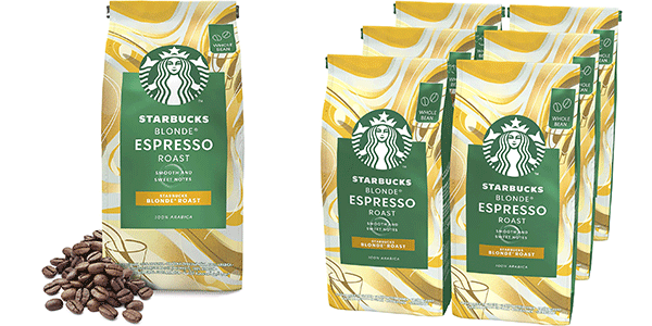 Chollo Pack de 6 bolsas de café en grano Starbucks Blonde Espresso Roast de 200 g