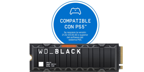 Disco duro SSD interno WD BLACK SN850 de 1 TB NVMe con disipador térmico compatible con PS5 barato en Amazon