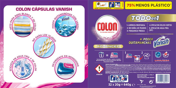 Pack x96 Cápsulas detergente Colon Vanish Advanced