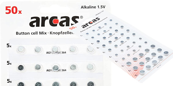 Pack x50 Pilas de Botón alcalinas Arcas 12755000 barato en Amazon