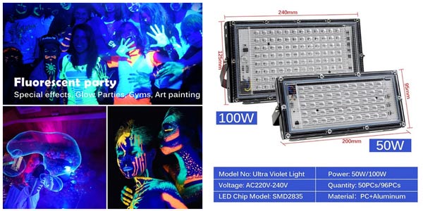 Panel Luces LED UV ALIEN negras de 220V EU PLUG en diferentes potencias en Aliexpress