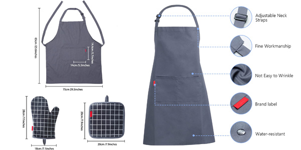 Set 5-en-1 Onlyelax para cocinar con Delantal + 2 Manoplas + 2 Agarraderas de cocina chollo en Amazon