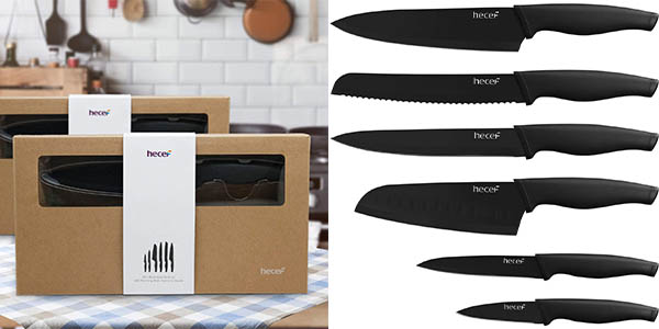 Set x6 Cuchillos de cocina Hecef en acero inoxidable con recubrimiento negro