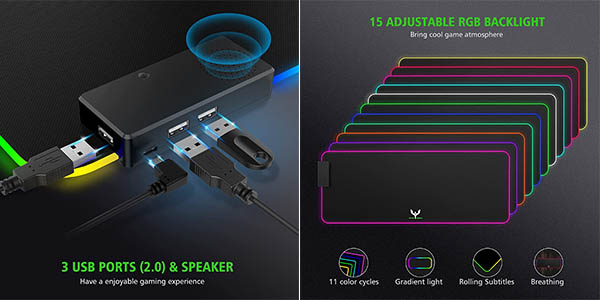 Alfombrilla de ratón gaming BLADE HAWKS con iluminación RGB, 3x USB y altavoz
