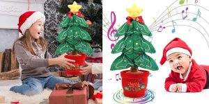Árbol de Navidad de peluche seOSTO con sonidos y luces barato en Amazon