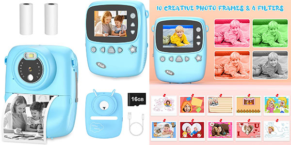 Chollo Cámara de fotos y vídeo DioKiw para niños con microSD de 16 GB y papel de impresión