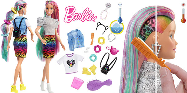 Chollo Barbie Pelo Arcoíris con accesorios