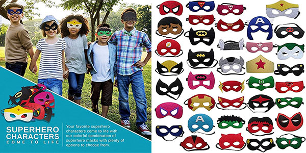 Chollo Pack de 38 antifaces de superhéroes para fiestas infantiles 