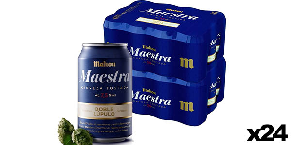 Pack x24 Botes de cerveza Lager Tostada Mahou Maestra Doble Lúpulo de 33 cl