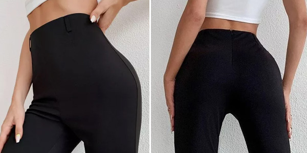 Pantalones pitillo lisos de cintura alta para mujer en AliExpress