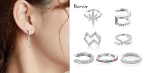 Pendientes de plata de ley 925 Bamoer sin agujero para mujer baratos en AliExpress