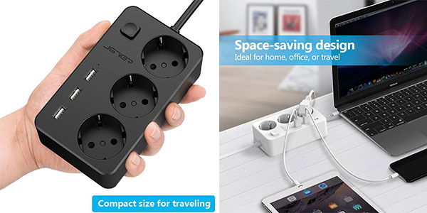 Regleta JSVER de 3 enchufes y 3 USB barata
