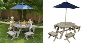 Set de mesa infantil para jardín KidKraft-Octagon con taburetes y sombrilla barato en Amazon