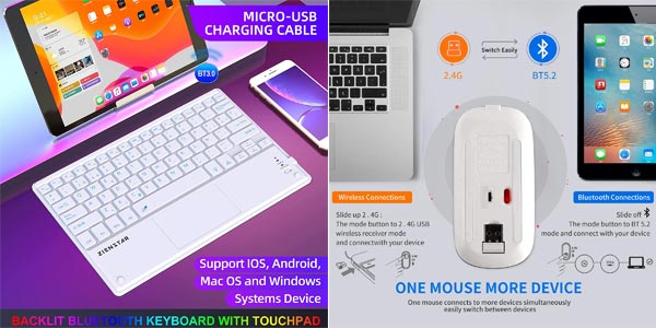 Teclado Bluetooth con trackpad y ratón Bluetooth Zienstar GRATIS chollo en Amazon