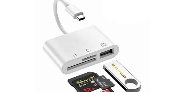 Adaptador USB-C con USB 3.0, lector de SD, microSD y OTG