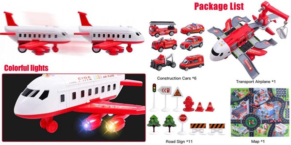 Set de avión de transporte de juguete Hiveseen con vehículos + accesorios + alfombra de juego en Seleok