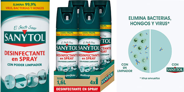 ▷ Chollo Pack x4 Spray desinfectante multisuperficies Sanytol de 400 ml por  sólo 12,23€ con cupón descuento (-12%)