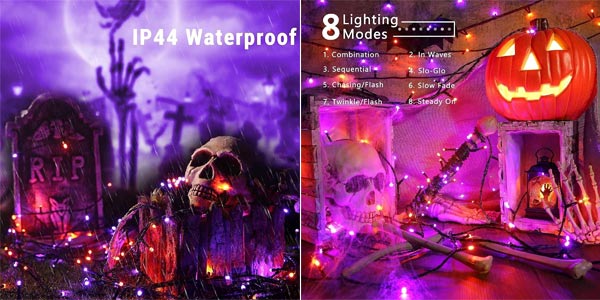Cadena de luces impermeable y decorativa para Halloween de 20 m y 200 LED con 8 modos de iluminación en Amazon