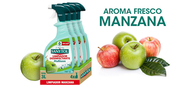 Sanytol - Limpiador Desinfectante Multiusos, Perfume Manzana - Pack de 4 x  750 Ml = 3L : : Salud y cuidado personal