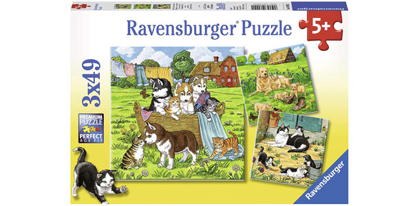 Set x3 Puzles infantiles x49 piezas Ravensburger de gatos y perros barato en Amazon