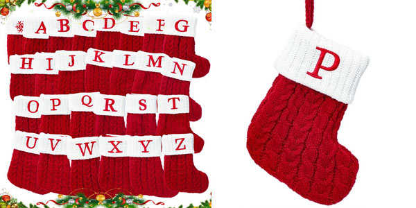 Calcetines-bota de Navidad con letra inicial baratos en AliExpress