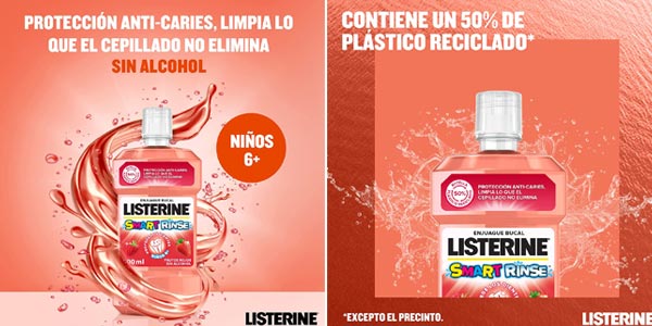 Enjuague bucal sin alcohol Listerine Smart Rinse de 500 ml para niños en Amazon