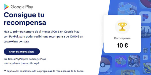 Google Play primera recarga regalo
