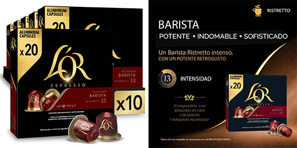 ▷ Chollo Pack x200 cápsulas de café L'Or Espresso Barista Intensidad 13 por  solo 52,94€ con envío gratis (-37%) ¡A 0,26€ cada una!