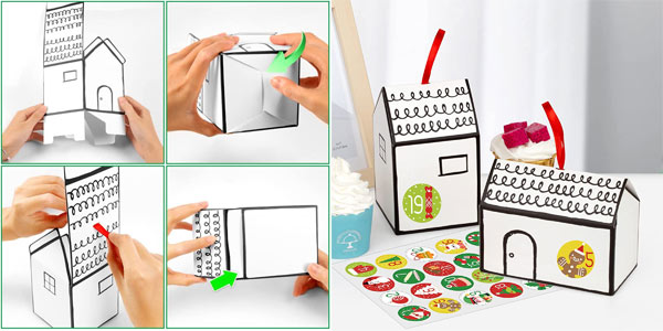 Pack x25 Cajas en forma de casas para calendario de Adviento + accesorios en Amazon