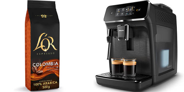 Pack Cafetera elÃ©ctrica Philips Serie 2200 EP2220/10 + CafÃ© en grano L'OR Espresso Colombia