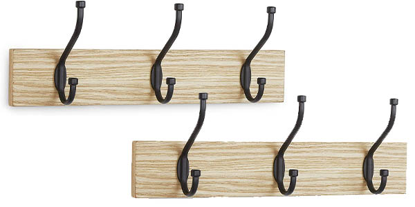 Pack x 2 Percheros de madera Amazon Basics para la pared