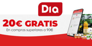 20€ GRATIS en compras online superiores a 90€ en Día Supermercados