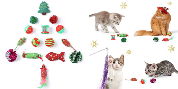 Set x16 Juguetes para Gatos Toozey con diseños navideños en Amazon