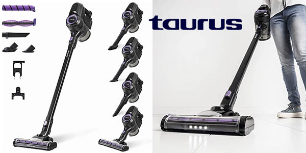 Taurus HS-2900 - Aspirador escoba, de mano, vertical, 50 min, filtro EPA,  Eco y Turbo, zapata con 2 cepillos, especial parqué y moquetas, con