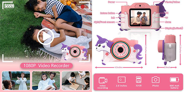 Cámara de fotos digital HD 1080P para niños con tarjeta de 32 GB