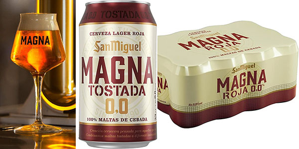 Chollo Pack de 24 latas de cerveza San Miguel Magna Tostada 0,0 de 33 cl