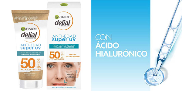 Crema Protectora facial anti edad Garnier Delial SPF50 con ácido hialurónico de 50 ml barata en Amazon