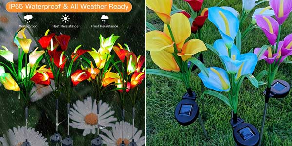 Pack x3 Lámparas solares para jardín con formas de flores decorativas en Amazon