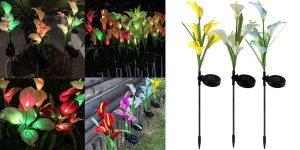 Pack x3 Lámparas solares para jardín con formas de flores decorativas barato en Amazon