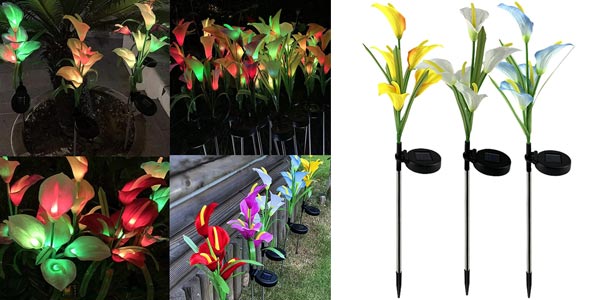 Pack x3 Lámparas solares para jardín con formas de flores decorativas barato en Amazon