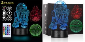 Luz de noche 3D LED Star Wars Death Star + R2-D2 + Millennium Falcon barata en Amazon