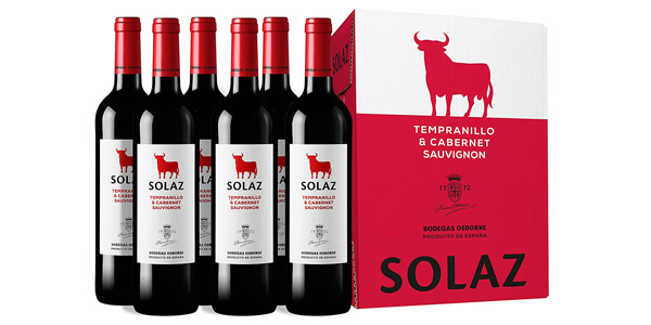 Pack x6 Vino tinto Solaz Tempranillo & Cabernet Sauvignon de 750 ml barato en Amazon