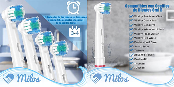 Pack de 8 recambios compatibles Milos para cepillo eléctrico Oral-B