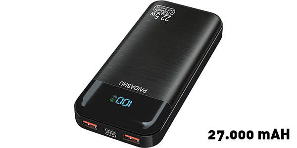 Batería portátil PAIDASHU de 27.000 mAh con 2x USB + microUSB + USB-C