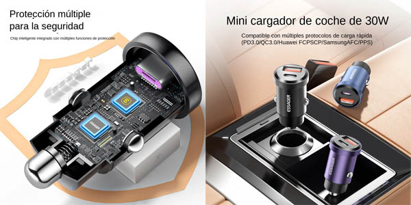 Cargador dual Essager de 30W para coche con USB-C + USB