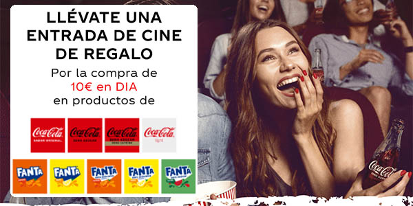 Entradas de cine gratis al comprar 10€ en productos Coca-Cola o Fanta