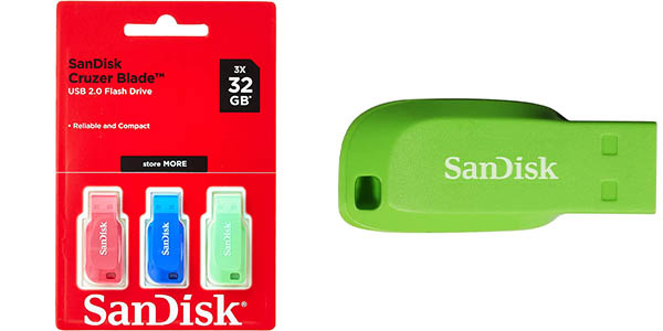 Pack 3x Memoria USB 2.0 SanDisk Cruzer Blade de 32 GB