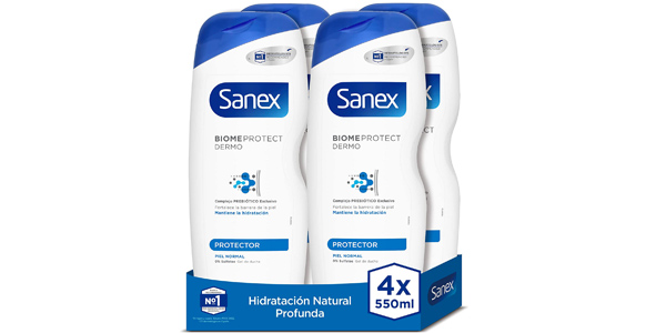 Pack x4 gel de ducha Sanex Biomeprotect Dermo de 550 ml barato en Amazon