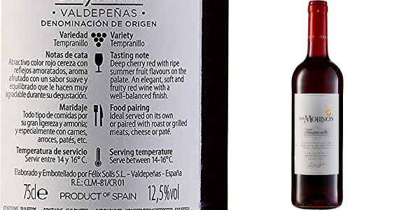 Pack x6 botellas Los Molinos TradiciÃ³n Vino Tinto D.O. ValdepeÃ±as de 750 ml en Amazon